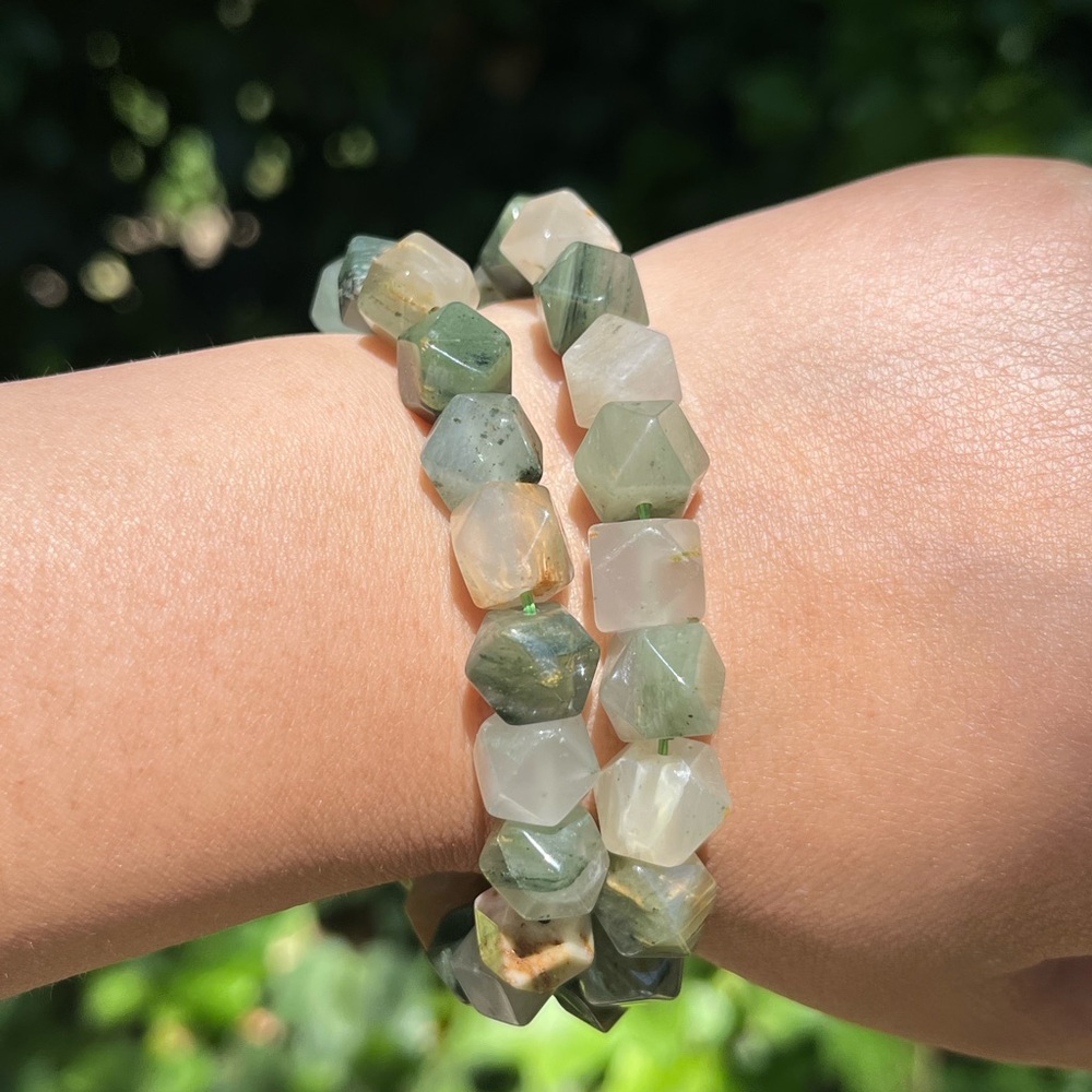 10mm stretchable faceted‎ grass agate bracelet Palo